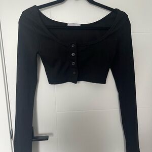 Long-Sleeve Cropped Button-Front Top